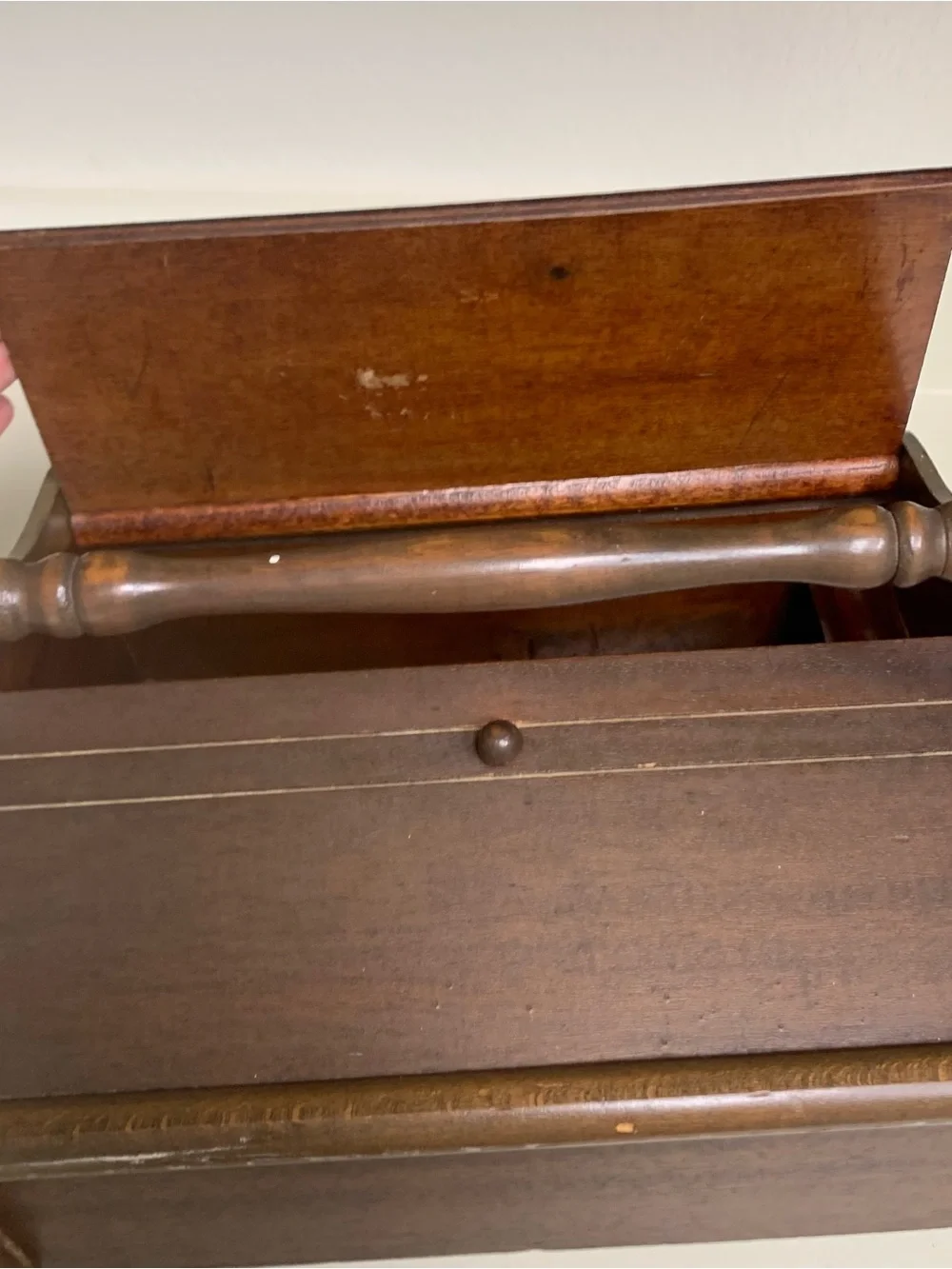 Vintage Wooden Sewing Box with Handle - Dark Brown